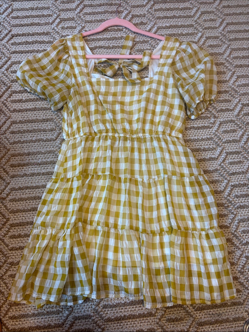 Yellow Gingham Tiered Dress
